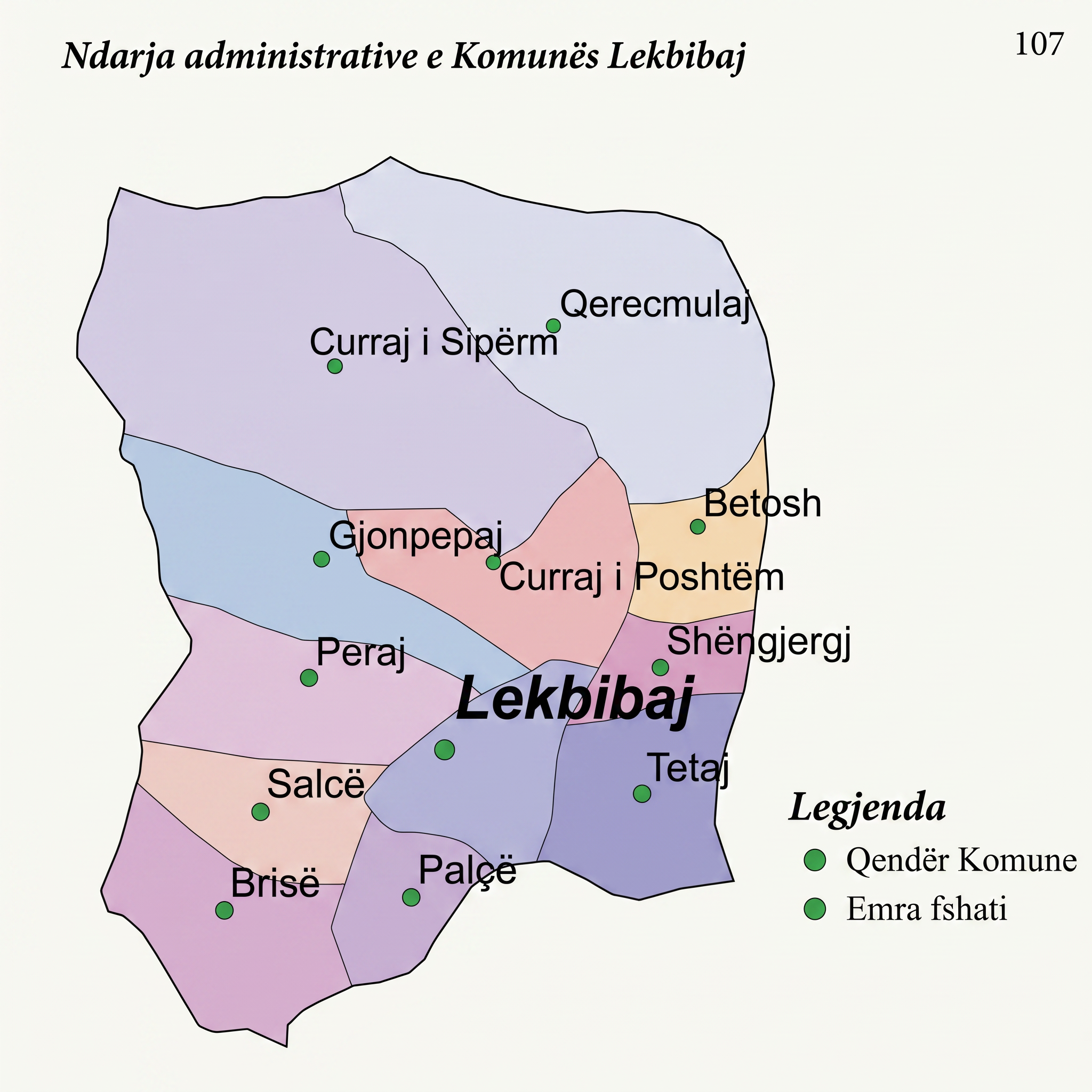 Harta administrative e Komunës Lekbibaj — fshatrat e Nikaj-Mërturit